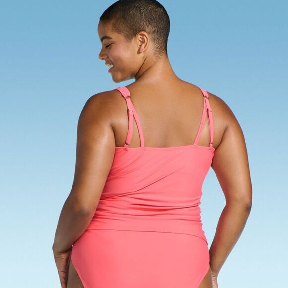 Lands' End - Women's V-Neck Shirred Tankini Top - Co Pink - Picture 2 of 4